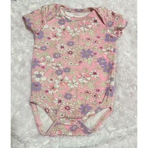 Princess Rose Pink Floral Baby Girl Short Sleeve Cotton Polyester Onesie 6-9‎ M